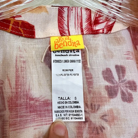 Agua Bendita Linea Linen Blend Tropical Beach V Neck Lightweight Romper S NWOT - Picture 6 of 9